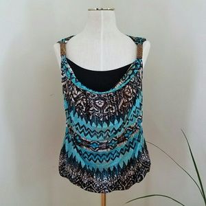 Dressbarn Aztec blue and black professional top